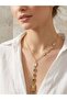 Gold Color Stone-Encrusted Steel Y Necklace - 4