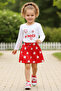 Girl's Long Sleeve Thin T-Shirt - Skirt Bottom - Top Set - 21956 - White - Red