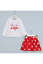 Girl's Long Sleeve Thin T-Shirt - Skirt Bottom - Top Set - 21956 - White - Red - 2