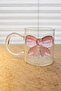 Pink Bow Detailed Stylish and Elegant Pinterest Borosilicate Glass Cup Mug 350 ml 8.5 X 7.5 cm - 7