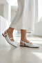 White Genuine Leather Women's Ballerina Slingback Shoes - 2