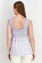 Women Petite Square Neck Sleeveless Checkered Print Blouse, Blue - 2