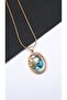 Blue Themed Pearl Art Steel Necklace with Flower Figures