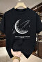 Unisex Cotton Black Oversize "Space and Planet" Printed Crew Neck Comfortable T-Shirt