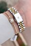 28 mm Women's Wristwatch with Blue Dial, Gold Gray Color Adjustable Strap - 4