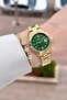 28 mm Women's Wristwatch with Green Dial and Gold Color Adjustable Strap