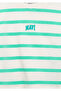 Logo Printed Green Striped Crop T-Shirt Loose Fit / Relaxed Comfortable Cut 7610182-88145 - 4