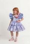 Pink Bow Organza Balloon Sleeve Blue Girls' Baby Evening Dress - 3