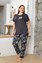 Lodos Store Women's Large Size Flexible Short Sleeve Viscose Pajama Set with Floral Pattern