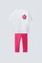 100% Cotton Girls' Set with Pink Flowers on White T-Shirt and Pink Leggings - 3