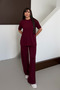 Women's Modal Fabric Short Sleeve Tracksuit Set 1098 Claret Red - 5