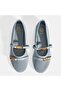 Women's Blue Metal Buckle Accessory Leather Ballerinas - 7