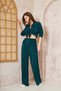 Women's Petrol Green Stretch Fabric Elastic Waist Trousers Tunic Shirt Double Pleated Loose Set 3573374 - 4