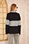 Women's Black Gray Long Sleeve Zippered Polo Collar Color Block Basic Loose Sweatshirt Blouse 3471242 - 4