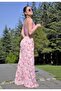Women's Linen Fuchsia White Patterned Elastic Waist Pocketed Wide-Leg Oversized Casual Summer Trousers 3369187 - 7