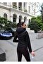 Black Hooded Contrast Transitional Puffer Coat Winter Slim Fit Windproof Zippered Women's Coat - 2