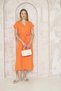 Women's 100% Cotton Muslin Orange Slit Double-Breasted Loose Long Casual Dress with Belt at the Waist 3612451 - 3