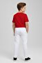 Boy's White Gabardine Trousers with Elastic Waist - 2