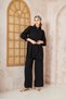 Women's Black Gofre Balloon Sleeve Ruched Tunic / Elastic Waist Pocketed Pants Hijab Set 700-3531396 - 5