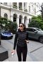 Black Hooded Contrast Transitional Puffer Coat Winter Slim Fit Windproof Zippered Women's Coat - 4