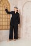 Women's Black Gofre Balloon Sleeve Ruched Tunic / Elastic Waist Pocketed Pants Hijab Set 700-3531396 - 3