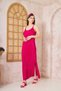 Women's Fuchsia V-Neck Thin Strap Slit Long Pleated Dress / Special Occasion / Casual / Event 3609180 - 6