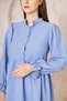 Women's Baby Blue Seersucker Balloon Sleeve Ruched Tunic / Elastic Waist Pocketed Pants Hijab Set 3531396 - 7