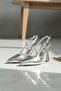 Semiras Silver Wrinkled Patent Leather Open Sides (9 cm Heel) Pointed Toe Heeled Shoes - 6