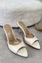 Gloria beige matte single strap women's heeled slippers - 3