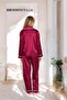 Silky Satin Women's Pajama Set Plain Pattern Piped Pajama Bridal Set - 3