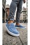 Men's Blue Suede Casual Laceless Loafer Classic Daily White Sole Lightweight Shoes