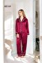 Silky Satin Women's Pajama Set Plain Pattern Piped Pajama Bridal Set - 2