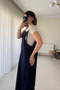 Strappy Gabardine Navy Blue Salopet Long Dress - 3