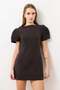 Coffee Pleated Short Women's Dress - 4