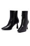 Women's Black Zippered Heeled Leather Boots 25Wfd133318 - 3