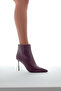 Women's Burgundy Zippered Thin Heeled Leather Boots 25Wfd101218 - 4