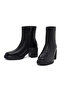 Women's Black Zippered Thick Heeled Leather Boots 25Wfd281618 - 3