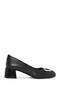 Women's Black Short Thick Heeled Leather Shoes 26Pfd410218