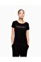 Women's Regular Fit Stone Decorated Logo Patterned Flexible Cotton Short Sleeve Black T-Shirt