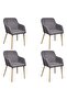 Oak Indoor Fabric Dining Chair Set 4 pcs with Armrest Dark Grey