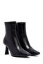 Women's Black Zippered Heeled Leather Boots 25Wfd133318 - 5