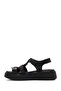 Women's Black Buckle Thick Soled Genuine Leather Comfort Sandals 25Sfd343018 - 2