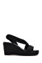 Women's Black Wedge Heeled Shoes Knitted Espadrille Sandals 25Sfe4938M7