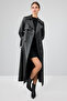 Jenny Women's Black Collar Fur Belt Detailed Leather Trench Coat 23Wge51681M - 4