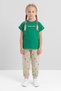 Crew Neck Girl's Print Detailed Cotton Summer T-Shirt Trousers 2-Piece Tracksuit Set - 4