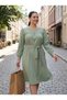 Apsen Women's Mint Long Sleeve Transitional Midi Length Plus Size Dress 4409-110 - 5