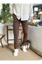Italian Cut Waist Drawstring Gabardine Trousers Brown - 6