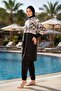 Women's Floral Patterned Quick Drying Water Repellent Fabric Zippered Full Covered Hijab Swimsuit - 5