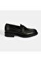 Women's Black Leather Loafer with Metal Buckle Detail - 2