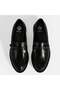 Women's Black Leather Loafer with Metal Buckle Detail - 7